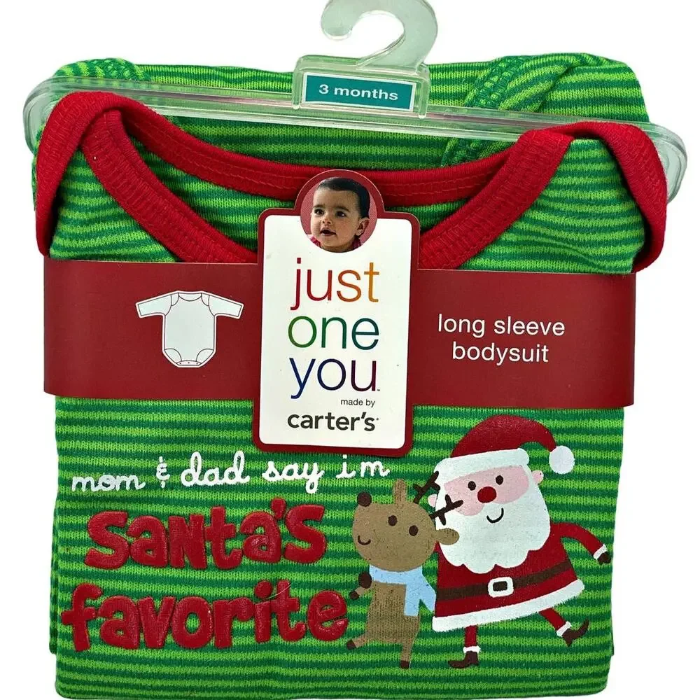 NWT Carter's Just one you Santa's Favorite Long Sleeve Bodysuit 3 Mo.